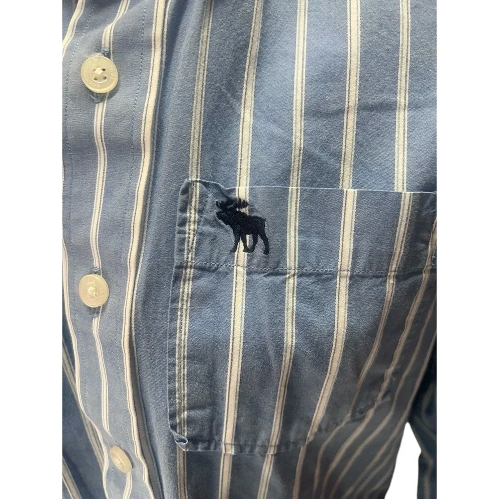 Abercrombie Shirt Youth Size Large Blue White Striped‎ Classic Button Up